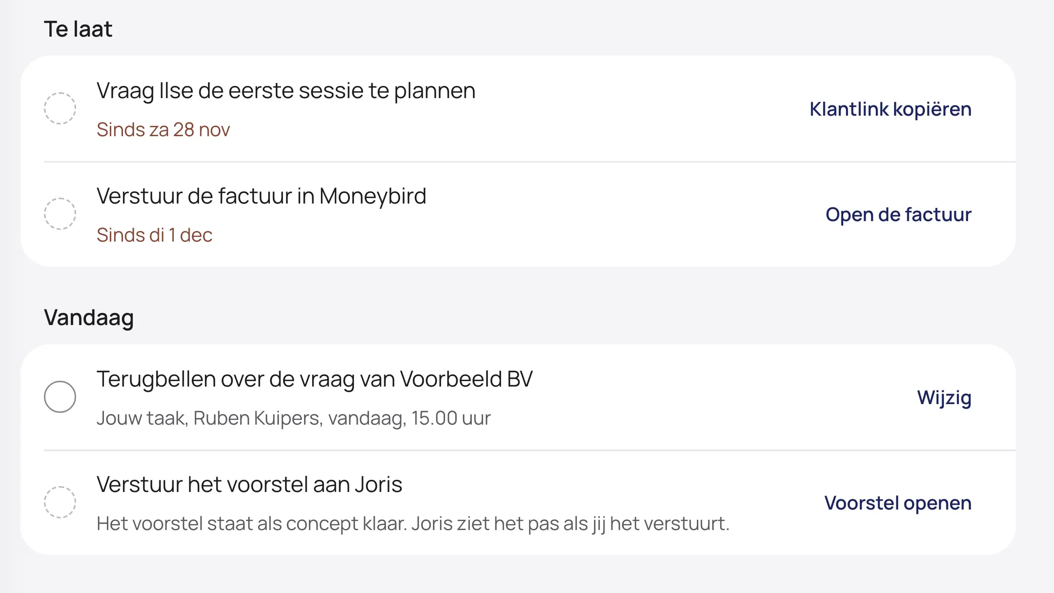 Het scherm Te laat en vandaag van een verzonnen bedrijf