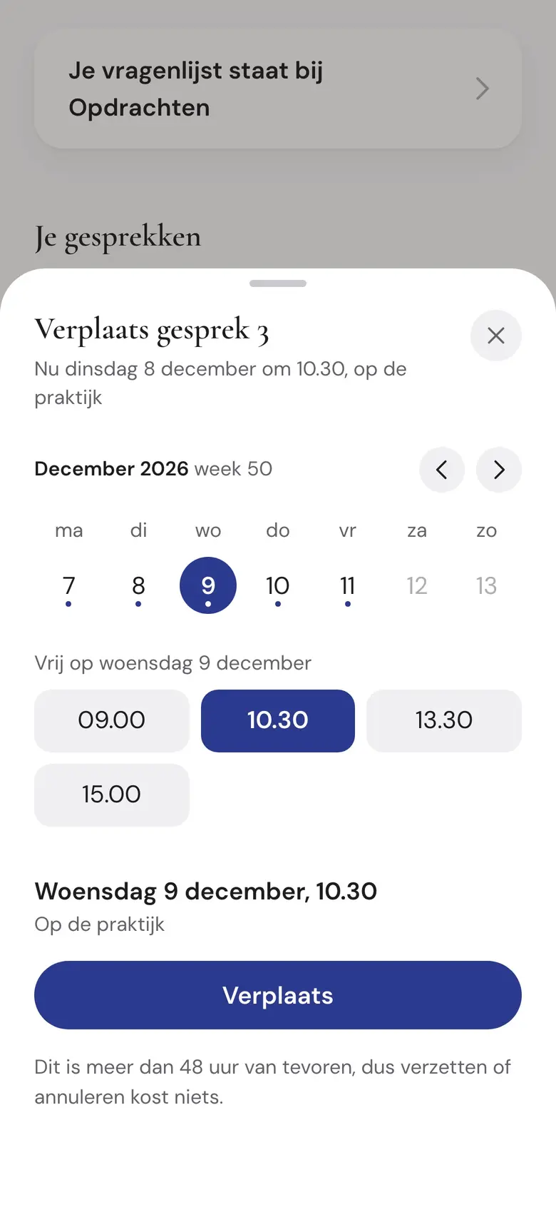 Het scherm Een gesprek plannen van een verzonnen bedrijf