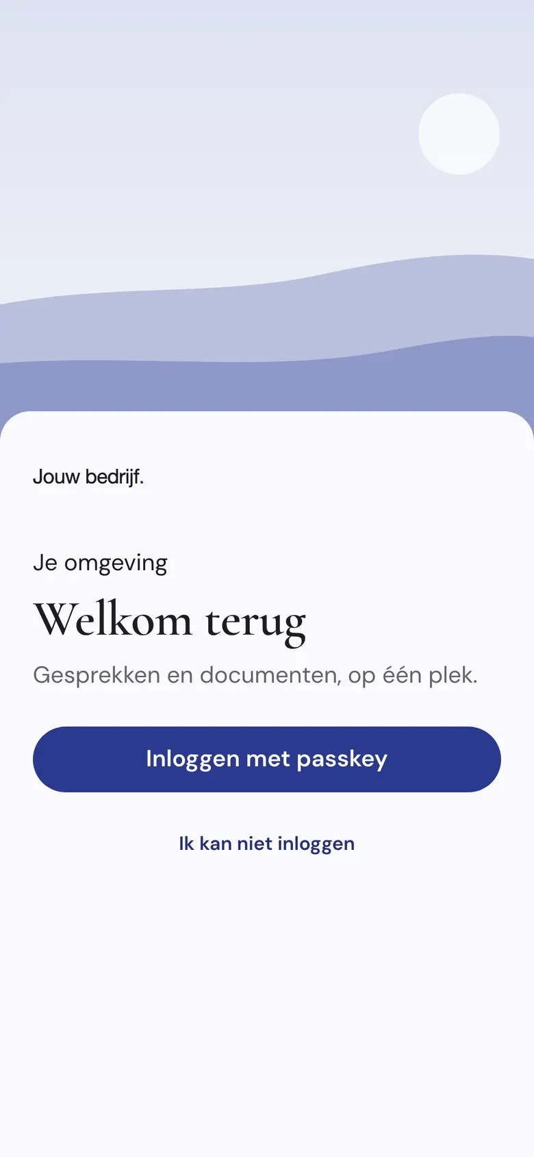 Het scherm Inloggen met een passkey van een verzonnen bedrijf